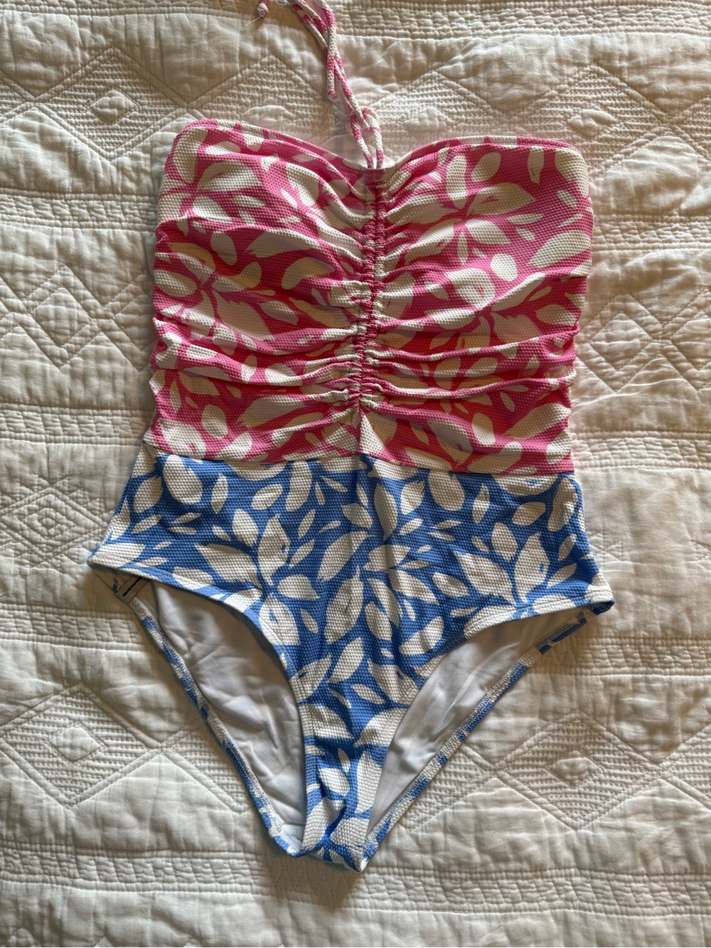 NWOT; orig knots in placeBody Glove Pink and Blue Leaf-Print One-Piece Swimsuit